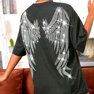Angel Wings Rhinestone Over Sized Tee